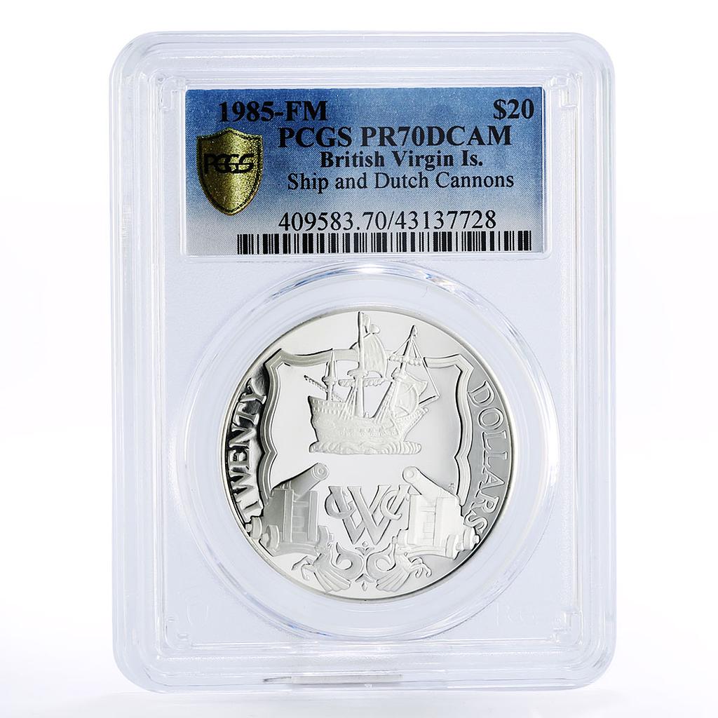 British Virgin Islands 20 dollars Ship and Cannons PR70 PCGS silver coin 1985