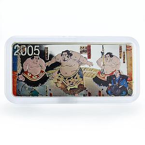 Mongolia 5000 togrog Japanese Sumo Wrestling Wrestlers colored silver coin 2005