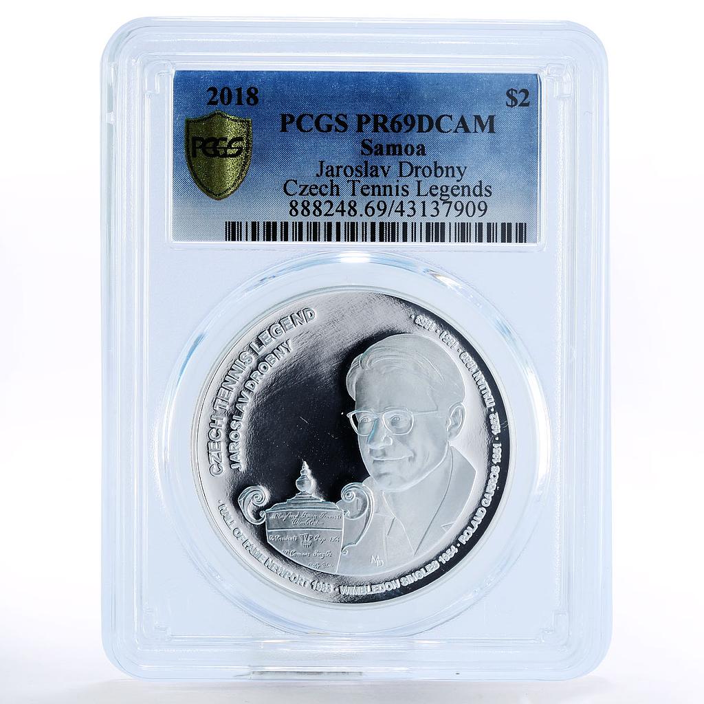 Samoa 2 dollars Czech Tennis Legends Jaroslav Drobny PR69 PCGS silver coin 2018