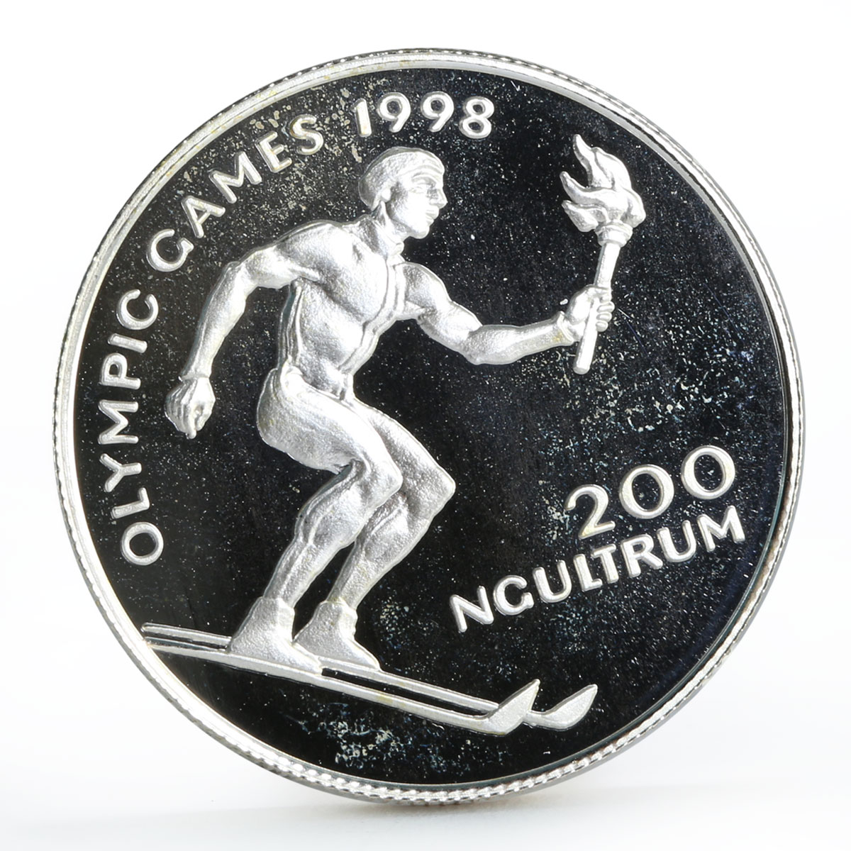 Bhutan 200 ngultrums Winter Olympic Games series Skiier silver coin 1996