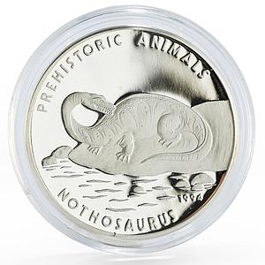 Cambodia 20 riels Prehistoric Animals series Nothosaurus proof silver coin 1994