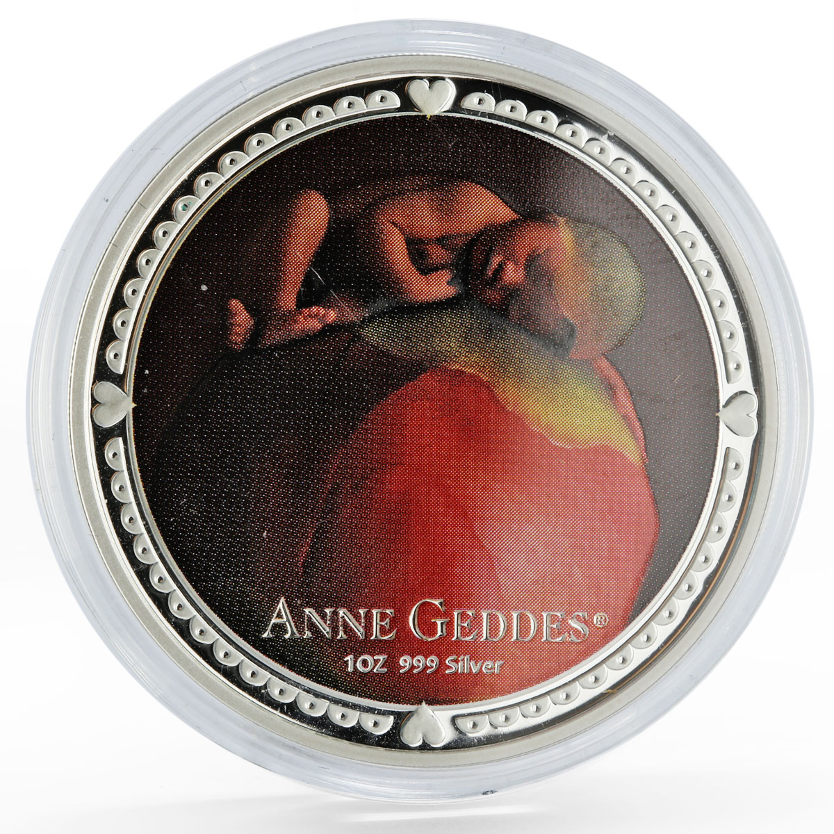 Niue 2 dollars Anne Geddes Art Baby Girl Apple colored silver coin 2012