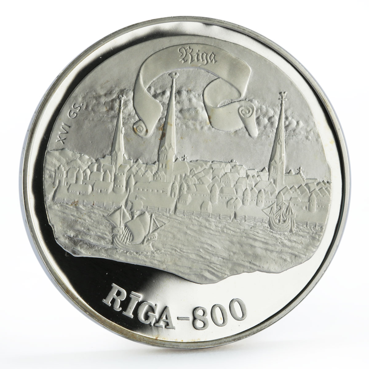 Latvia 10 latu 800th Years of the Riga City 16th Century Views silver coin 1996