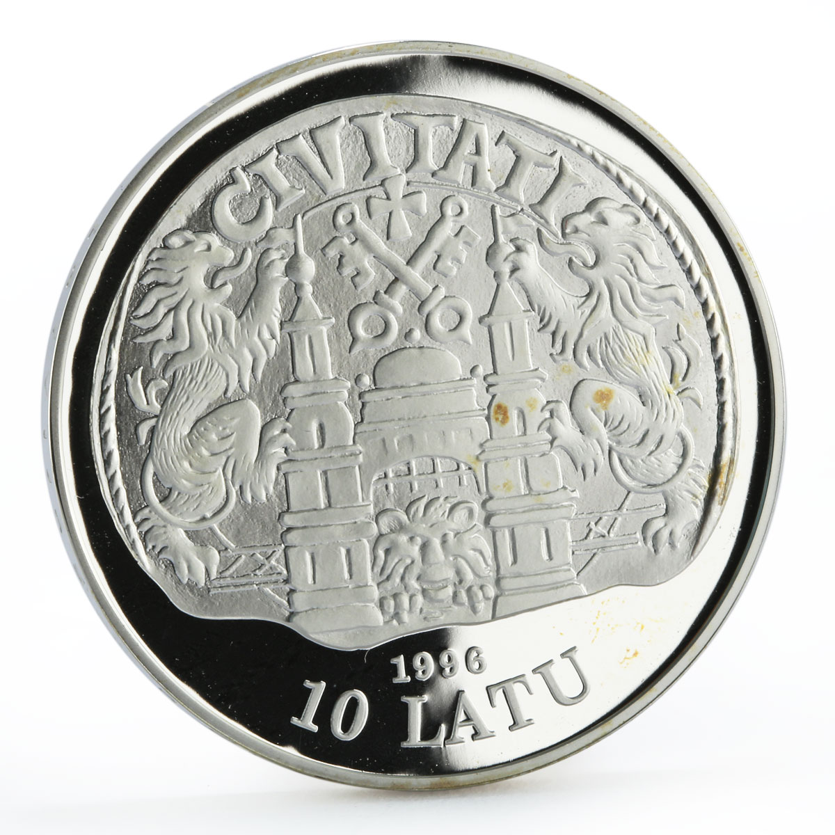 Latvia 10 latu 800th Years of the Riga City 16th Century Views silver coin 1996