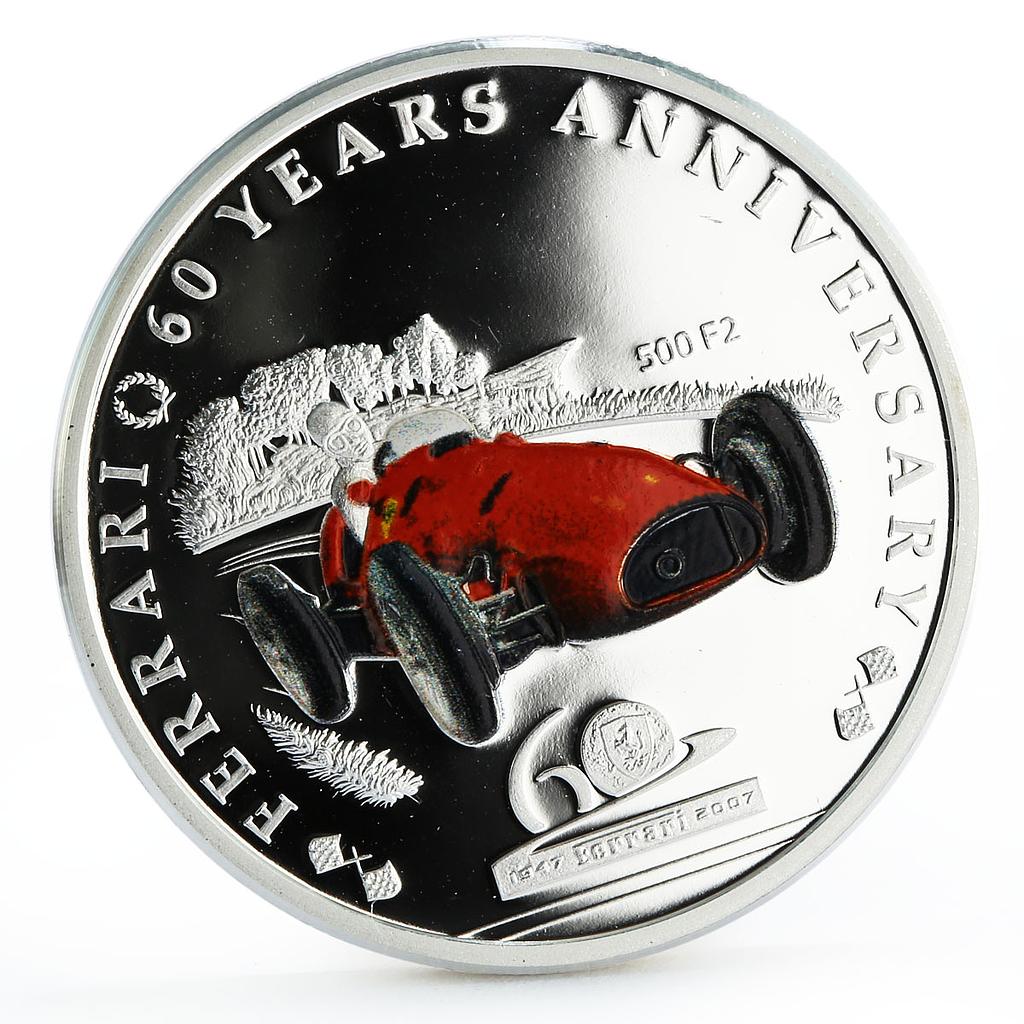 Palau 2 dollars 60th Anniversary of Ferrari 500 F2 Bolide silver coin 2007