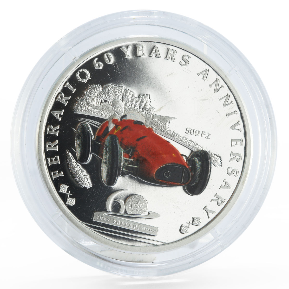 Palau 2 dollars 60th Anniversary of Ferrari 500 F2 Bolide silver coin 2007