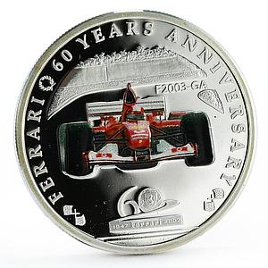 Palau 2 dollars 60th Anniversary of Ferrari F2003 GA Bolide silver coin 2007