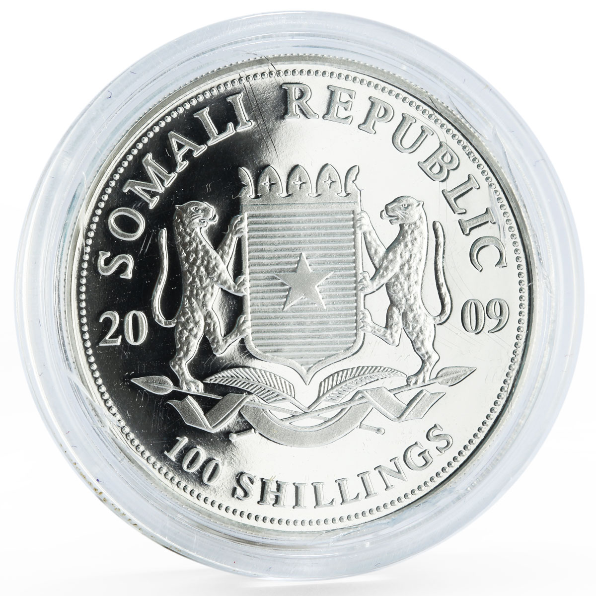 Somali 100 shillings African Wildlife series Elephant colored silver coin 2009