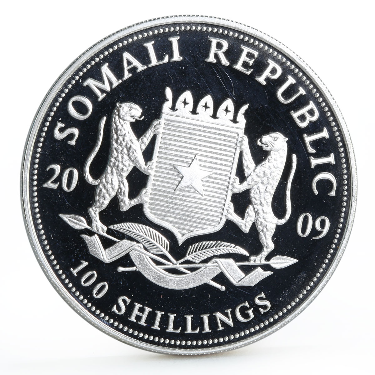 Somali 100 shillings African Wildlife series Elephant colored silver coin 2009