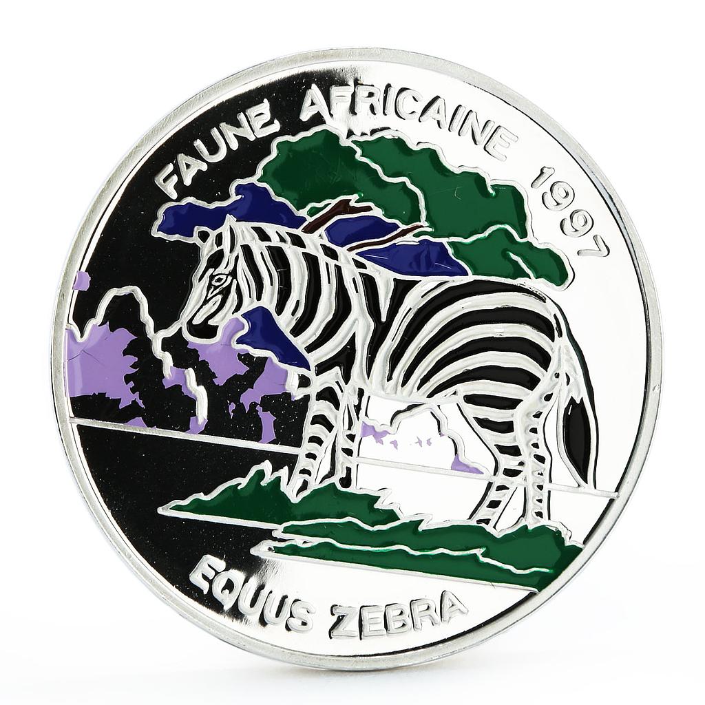 Benin 1000 francs African Widlife Fauna Zebra colored silver coin 1997