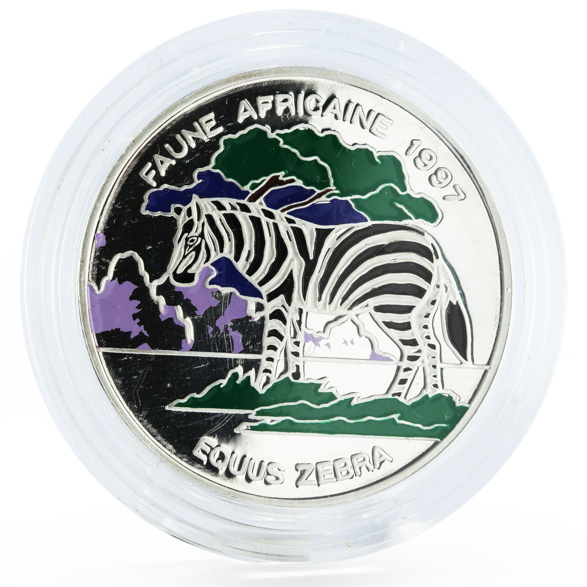 Benin 1000 francs African Widlife Fauna Zebra colored silver coin 1997