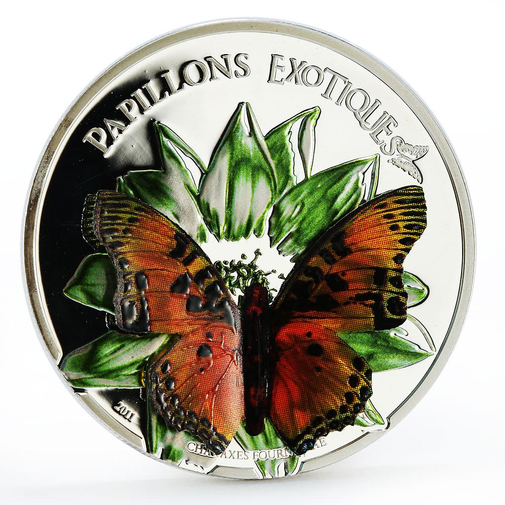 Cameroon 1000 francs Charaxes Fournierae Butterfly colored silver coin 2011