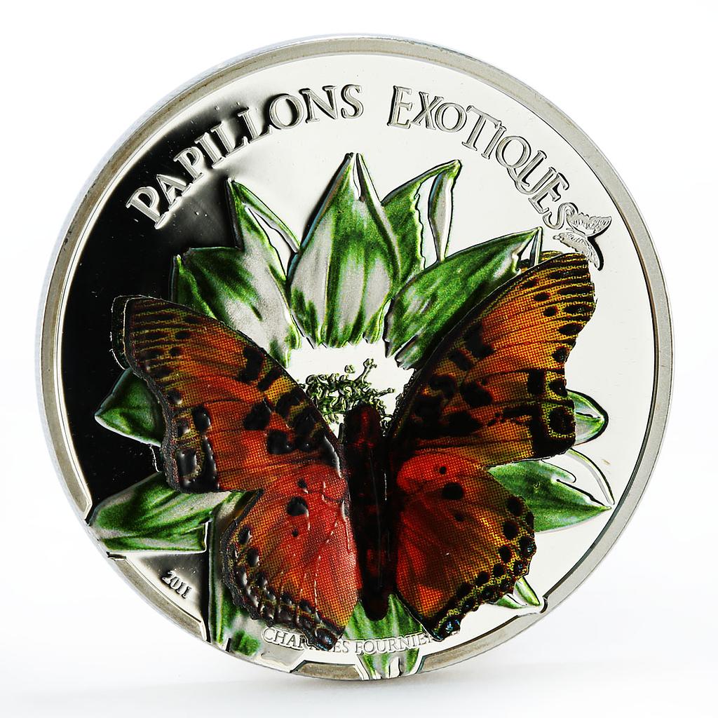 Cameroon 1000 francs Charaxes Fournierae Butterfly colored silver coin 2011