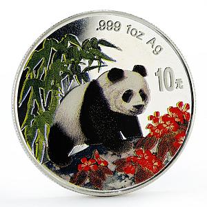 China 10 yuan Endangered Wildlife Giant Panda Bamboo colored silver coin 1997