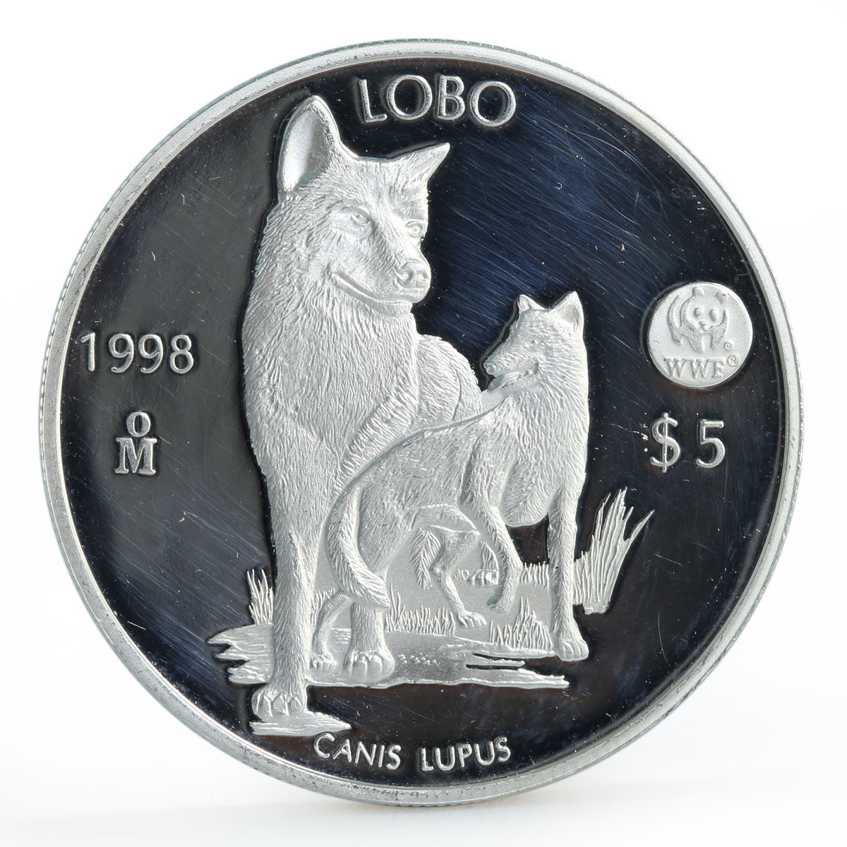 Mexico 5 pesos World Wildlife Fund Wolf Lobo proof silver coin 1998