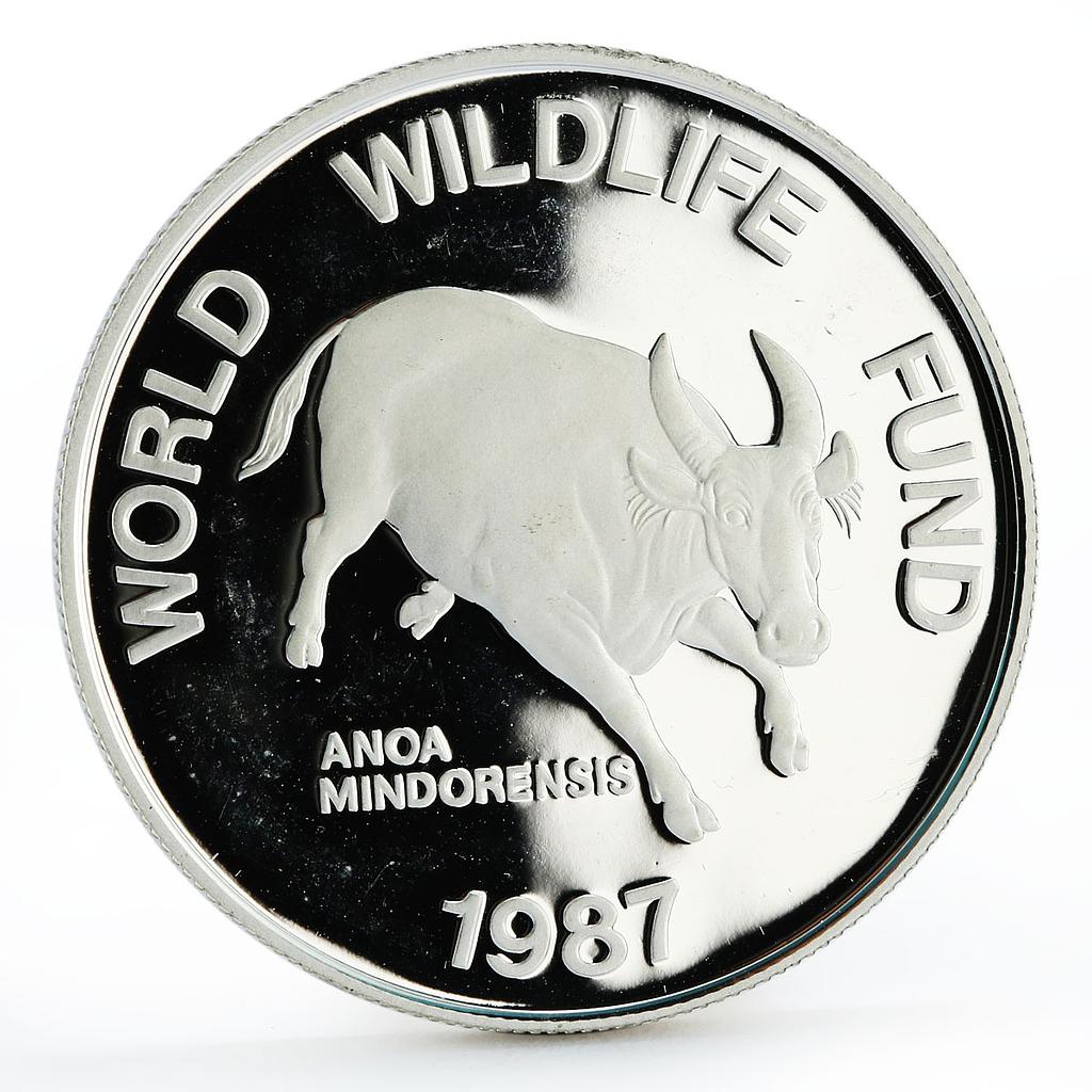 Philippines 200 piso WWF series Mindoro Buffalo proof silver coin 1987