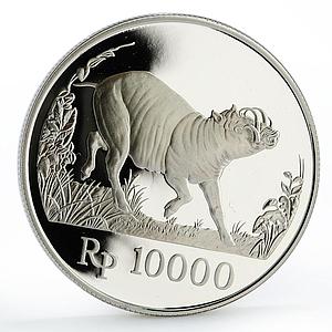 Indonesia 10000 rupiah World Wildlife series Wild Pig proof silver coin 1987