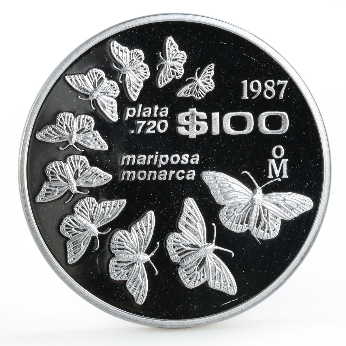 Mexico 100 pesos Monarch Butterflies Fauna proof silver coin 1987