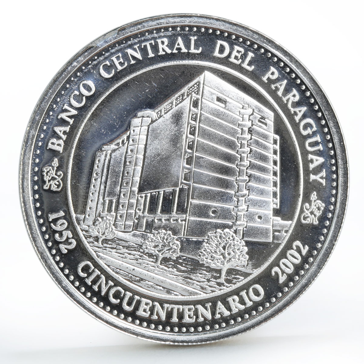Paraguay 1 guarani 50 Years of Central Bank Building Ship silver coin 2002