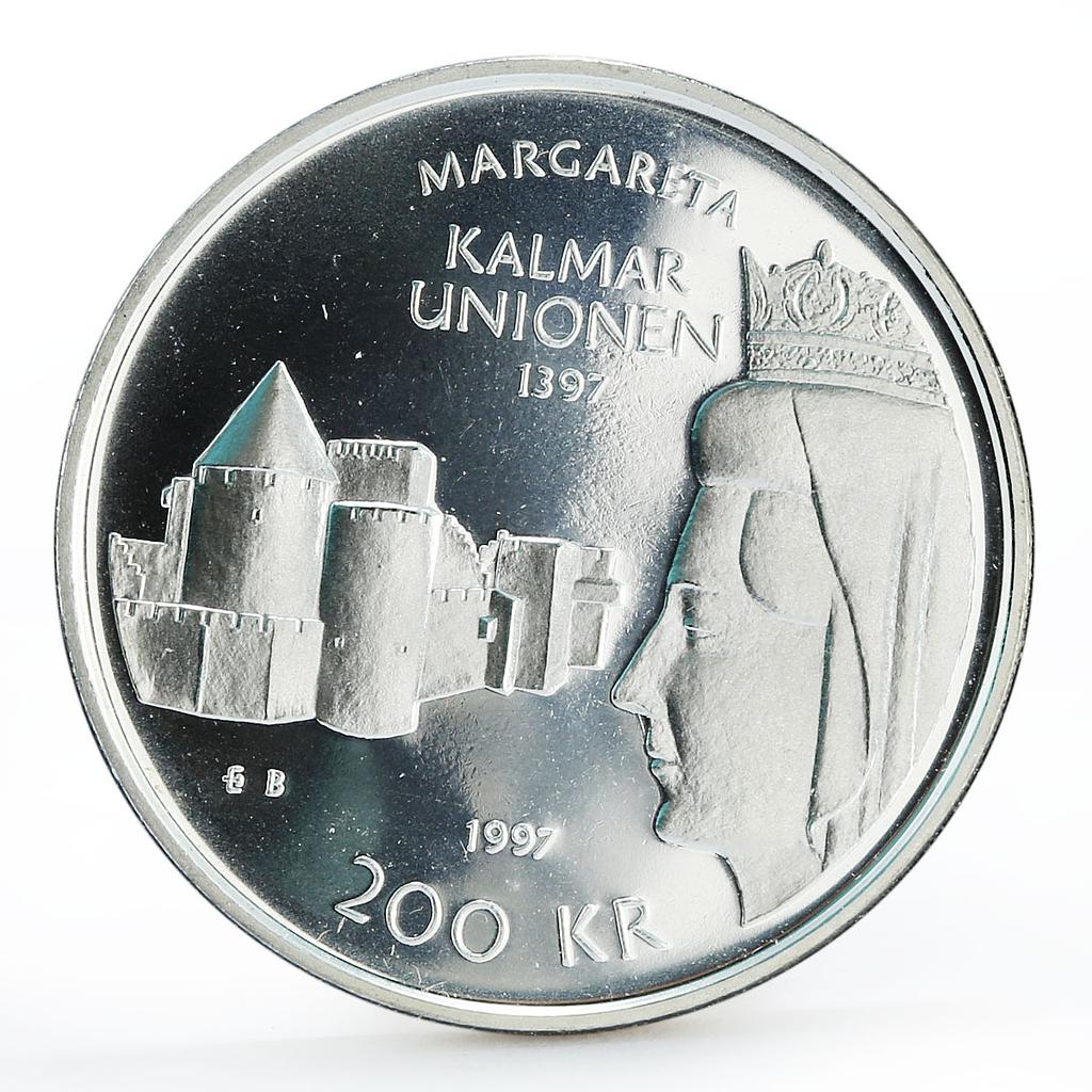 Sweden 200 kronor Historical series Kalmar Union proof silver coin 1997