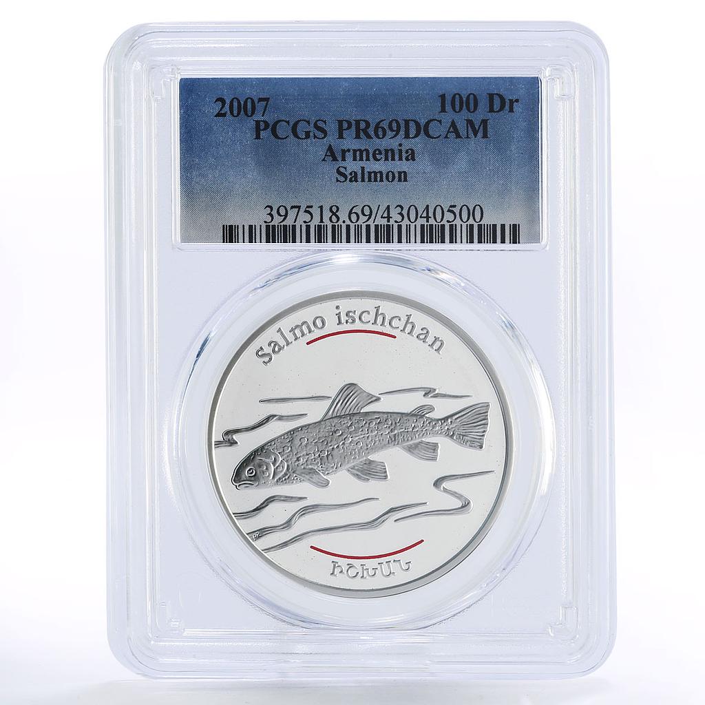 Armenia 100 dram Red Book of Armenia Sevan Trout Fish PR69 PCGS silver coin 2007