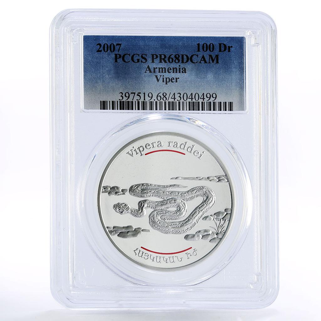 Armenia 100 dram Red Book of Armenia Viper Snake PR68 PCGS silver coin 2007