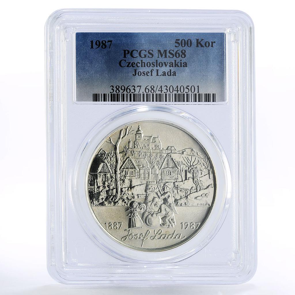 Czechoslovakia 500 korun Painter Josef Lada MS68 PCGS silver coin 1987