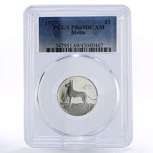 Malta 1 pound Maltese Hunting Dog PR69 PCGS silver coin 1977