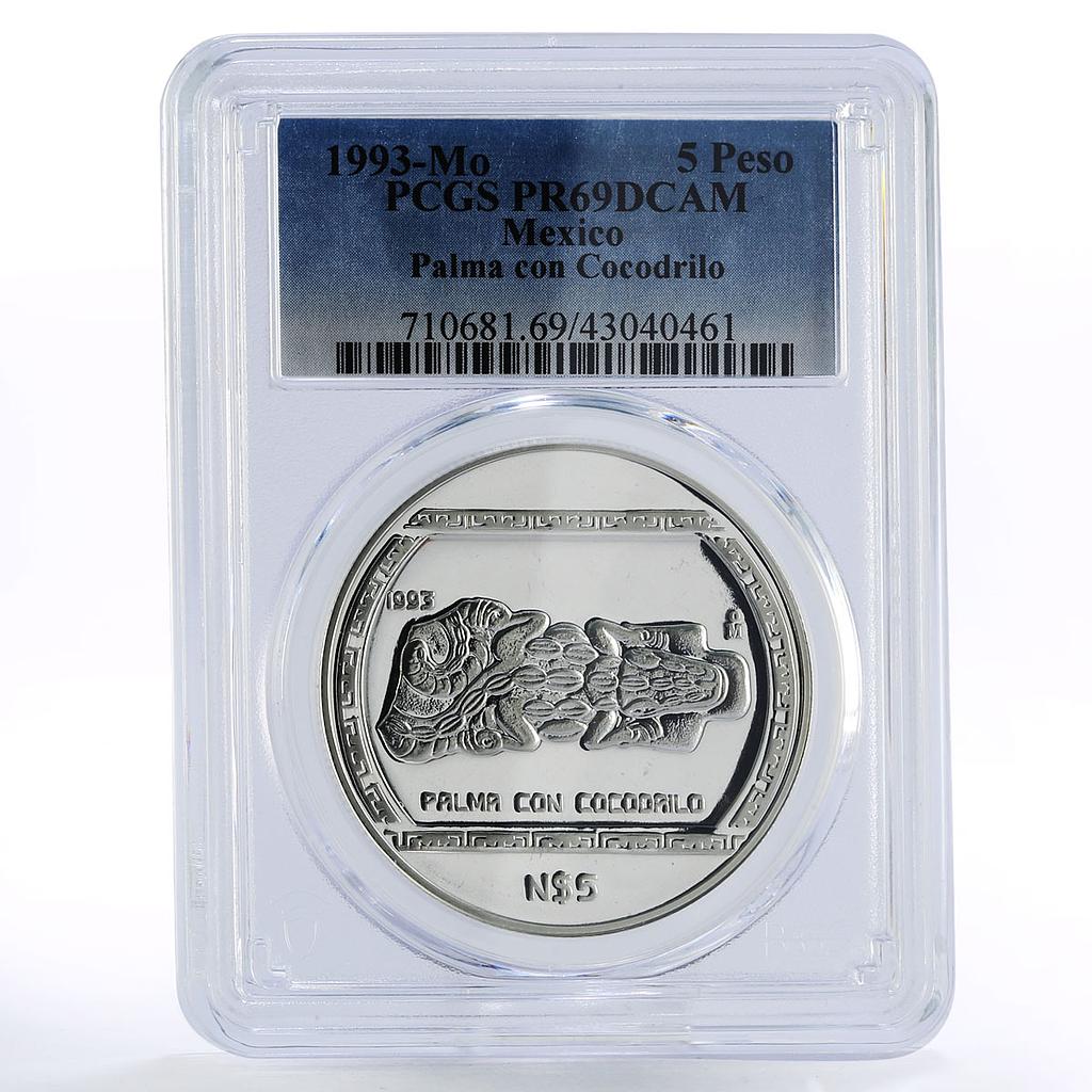 Mexico 5 pesos Precolombina Palma Con Cocodrilo PR69 PCGS silver coin 1993