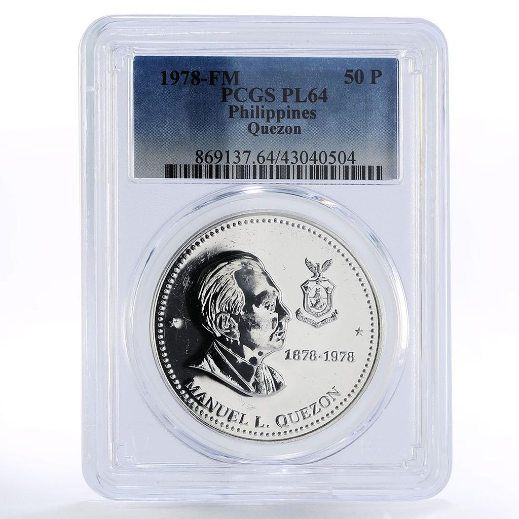 Philippines 50 piso Manuel Quezon PL64 PCGS proof silver coin 1978