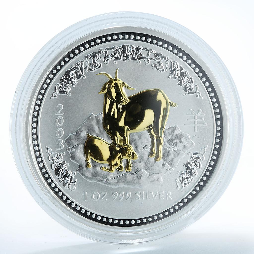 Australia 1 dollar Lunar Calendar I Year of the Goat gilded silver coin