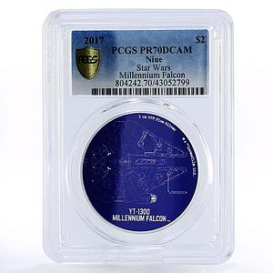 Niue 2 dollars Star Wars Millennium Falcon Space Ship PR70 PCGS silver coin 2017