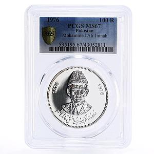 Pakistan 100 rupees Birth of Mohammed Ali Jinnah MS67 PCGS silver coin 1976