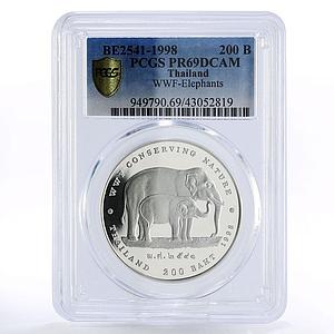 Thailand 200 baht WWF Conserving Nature Elephants PR69 PCGS silver coin 1998