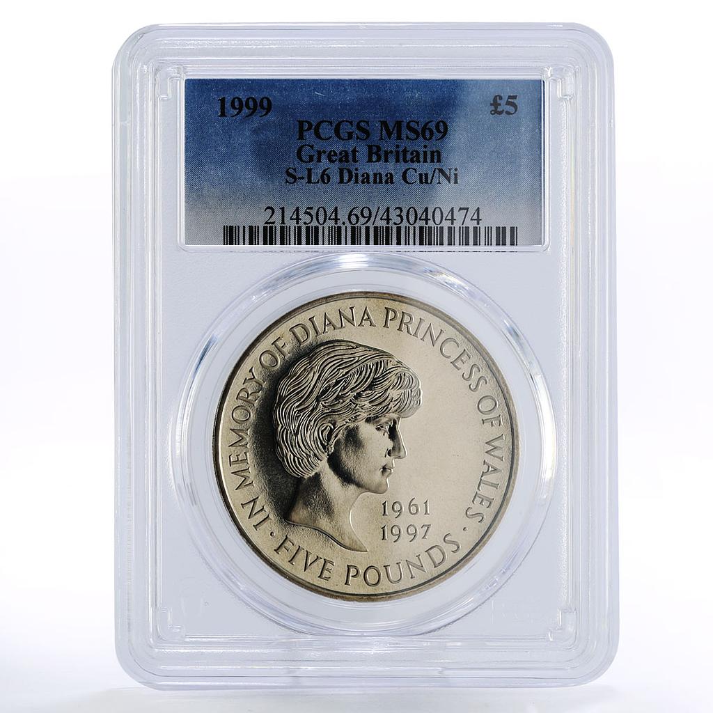 Great Britain 5 pounds In Memory of Princess Diana MS69 PCGS CuNi coin 1999