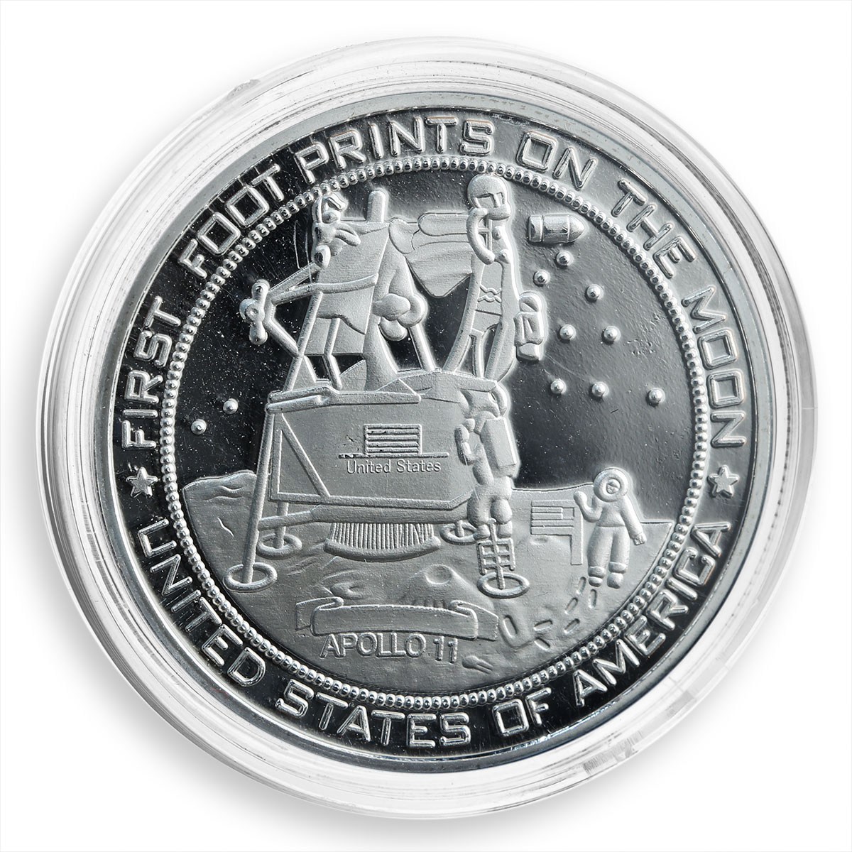 Moon Landing Silver Plated Coin, Apollo 11, Neil Armstrong, Space, NASA, Token