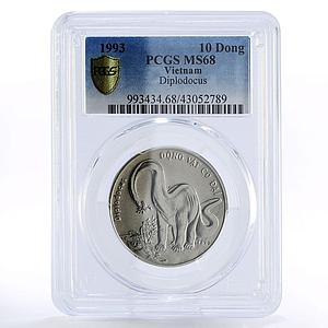 Vietnam 10 dong Dinosaur Diplodocus MS68 PCGS CuNi coin 1993