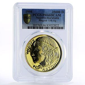 Nagorno-Karabakh 25000 dram Goddes Astghik PR66 PCGS gilded silver coin 1998