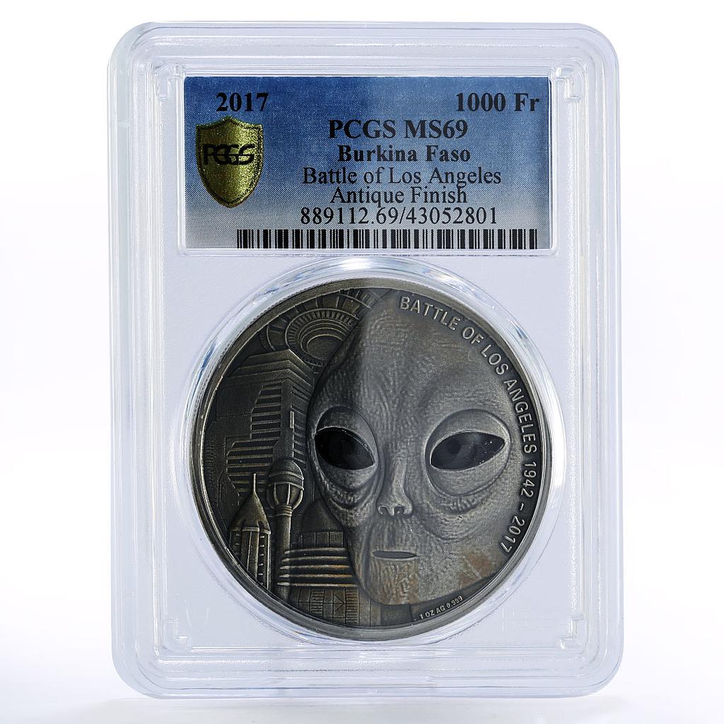 Burkina Faso 1000 francs Battle of Los Angeles UFO MS69 PCGS silver coin 2017