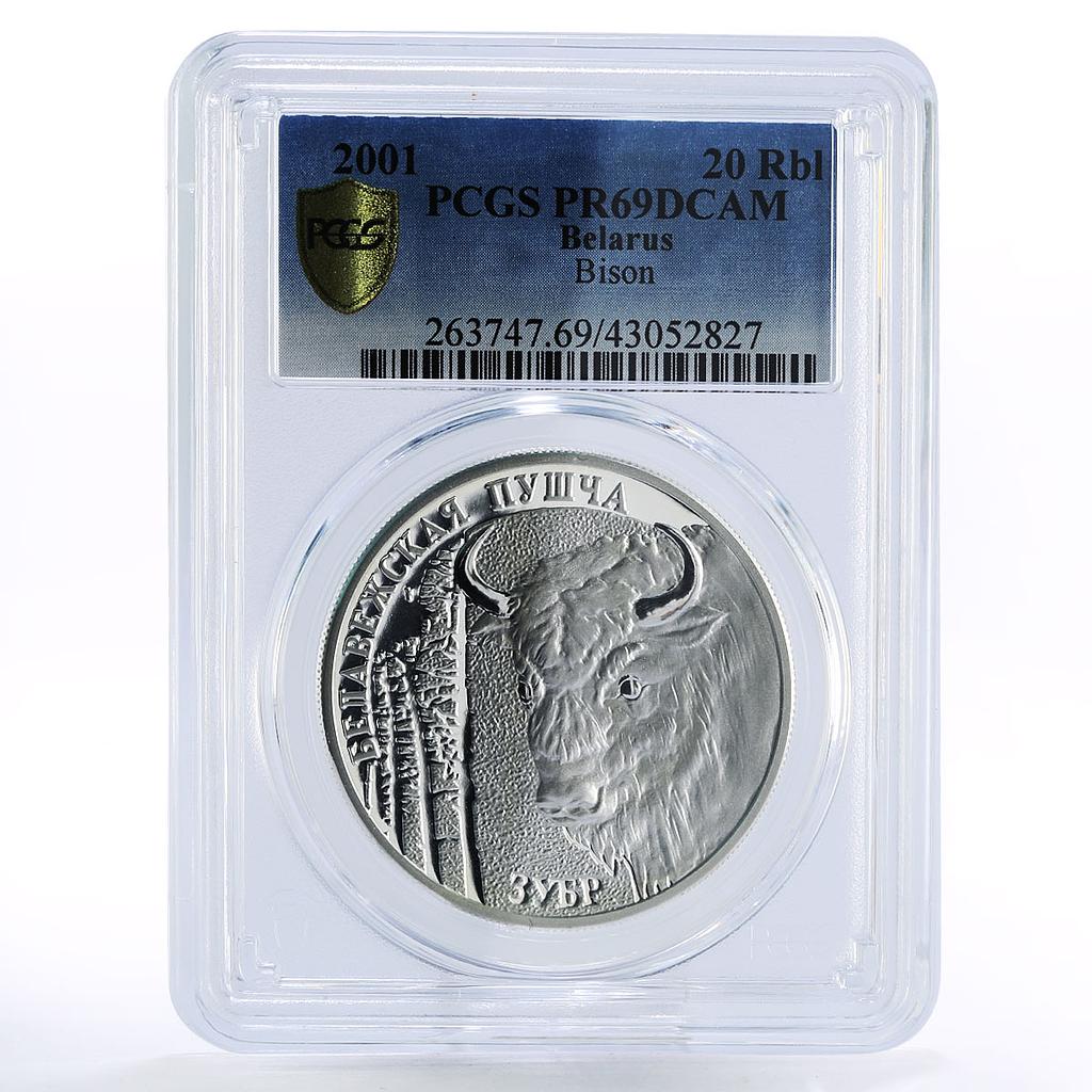 Belarus 20 rubles Belovezhskaya Puscha Wildlife Bison PR69 PCGS silver coin 2001