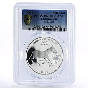 Turkmenistan 500 manat Endangered Wildlife Wild Ass PR68 PCGS silver coin 1996