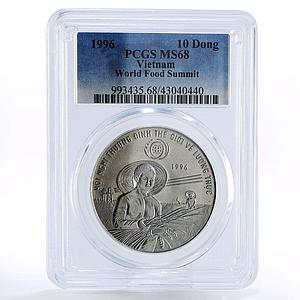 Vietnam 10 dong World Food Summit Woman Holding Grain MS68 PCGS CuNi coin 1996