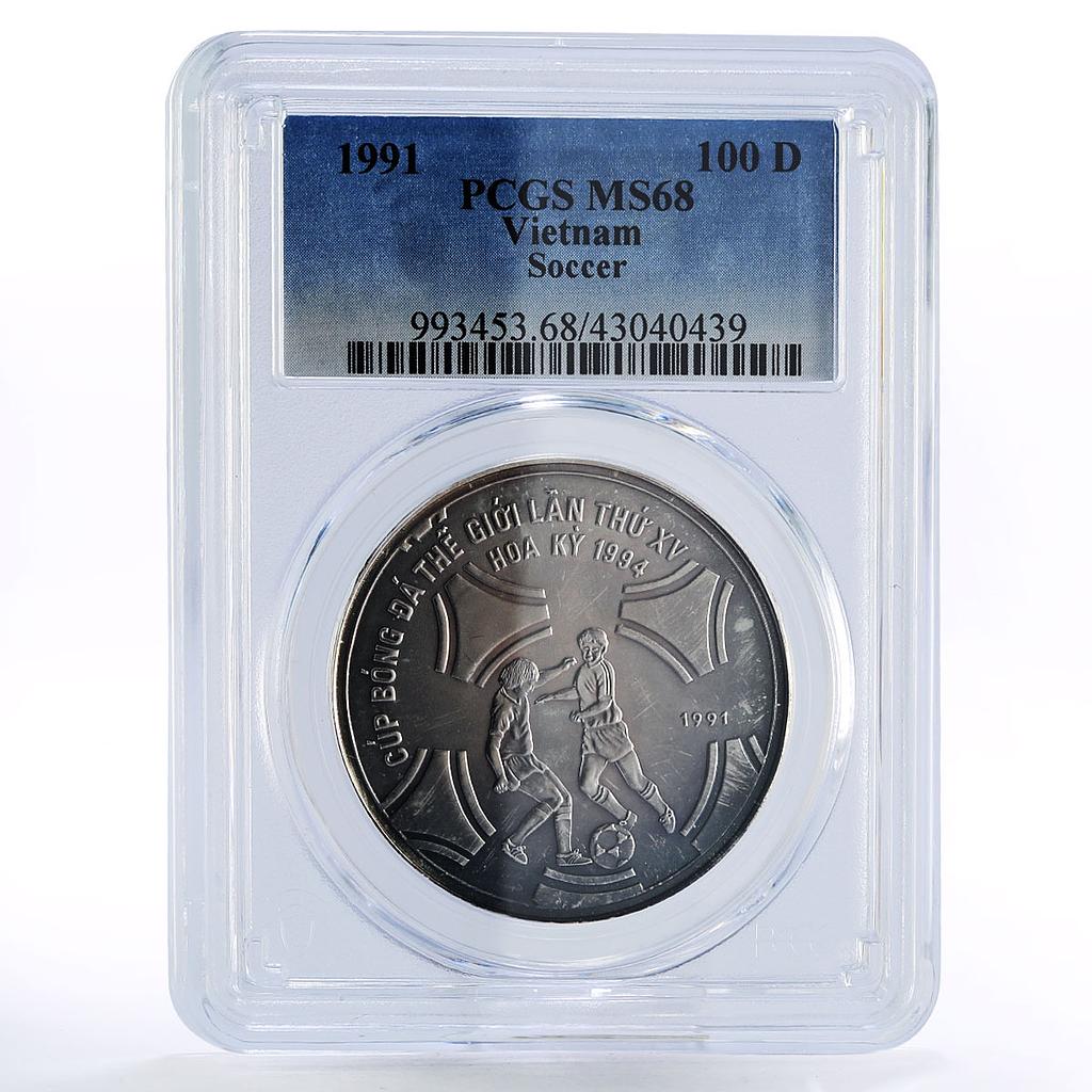 Vietnam 100 dong Football World Cup in US Players MS68 PCGS silver coin 1991