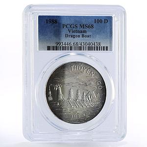 Vietnam 100 dong Historic Ship Large Dragon Ship MS68 PCGS silver coin 1988