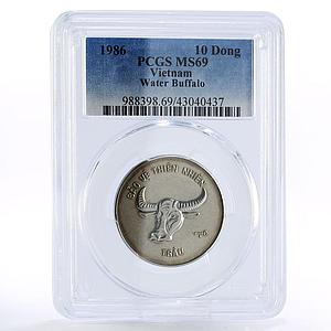 Vietnam 10 dong Natural Protection Water Buffalo MS69 PCGS CuNi coin 1986