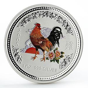 Australia 1 dollar Lunar Calendar I Year of Rooster colored silver coin 2005