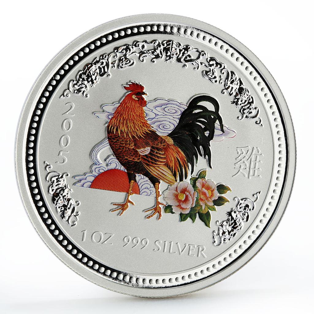 Australia 1 dollar Lunar Calendar I Year of Rooster colored silver coin 2005