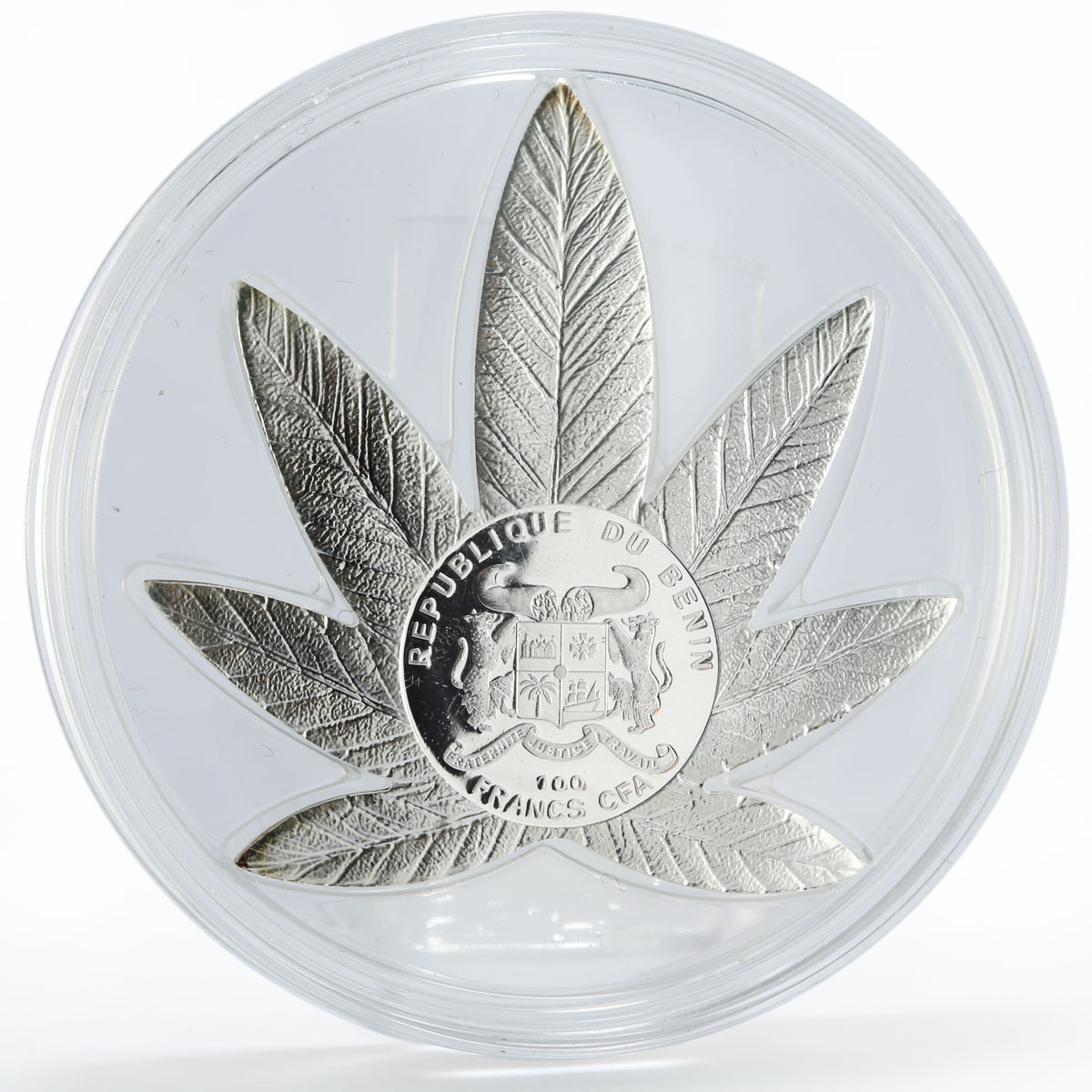 Benin 100 francs Cannabis Sativa colored silverplated CuNi coin 2011