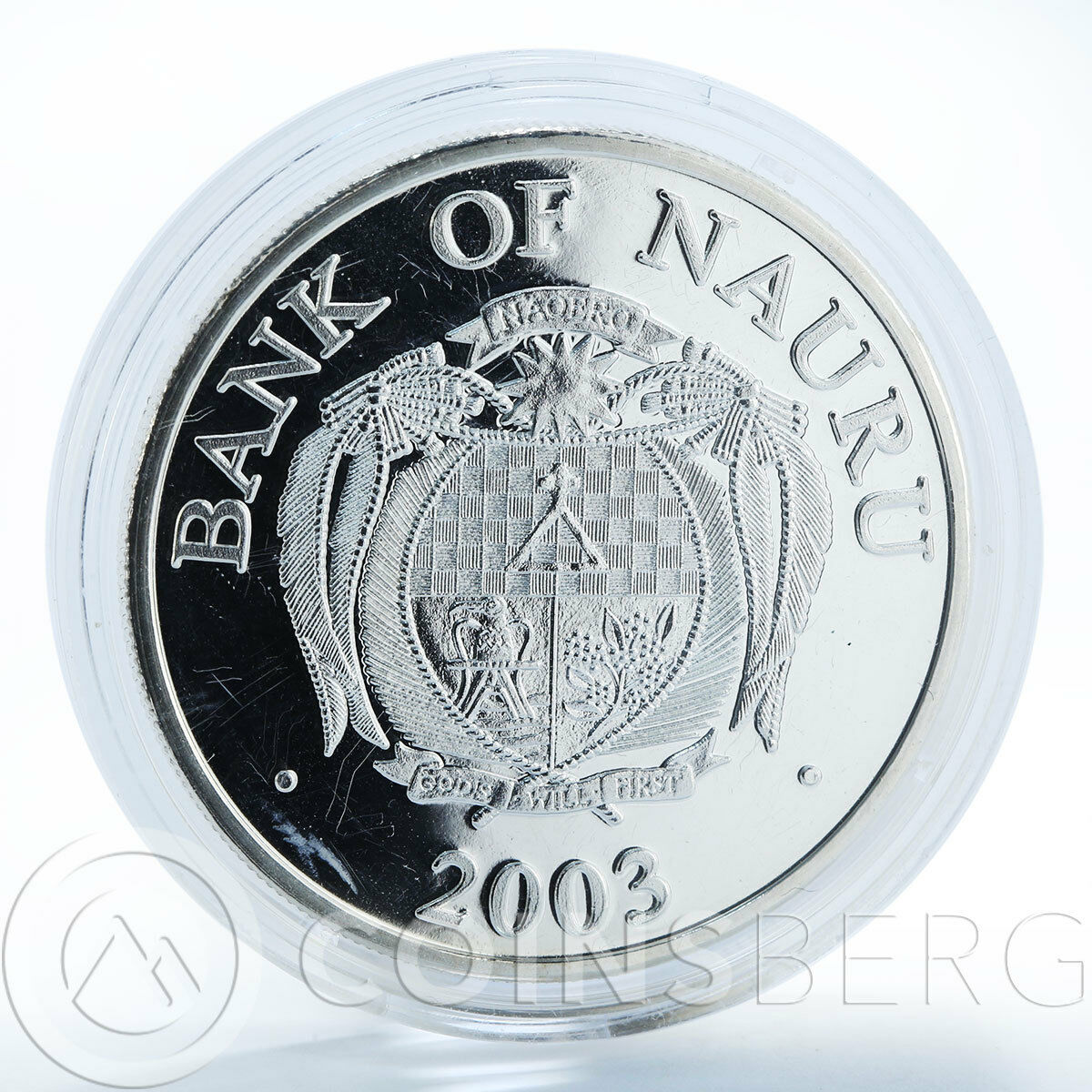 Nauru 10 dollars 1st Anniversary of the Euro German Mark hologram silver 2003