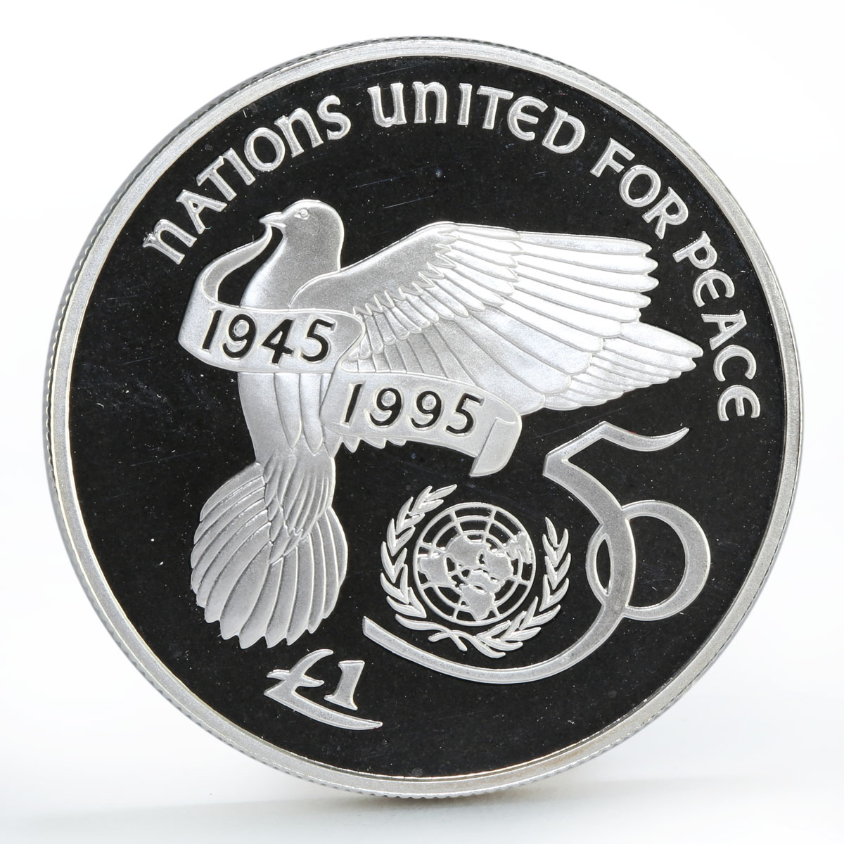 Ireland 1 pound 50th Anniversary of United Nations Flying Dove silver coin 1995
